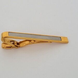 Alfred Dunhill Mens Tie Clip Gold‎ Silver Two Tone Brushed Metal Logo Hallmarked